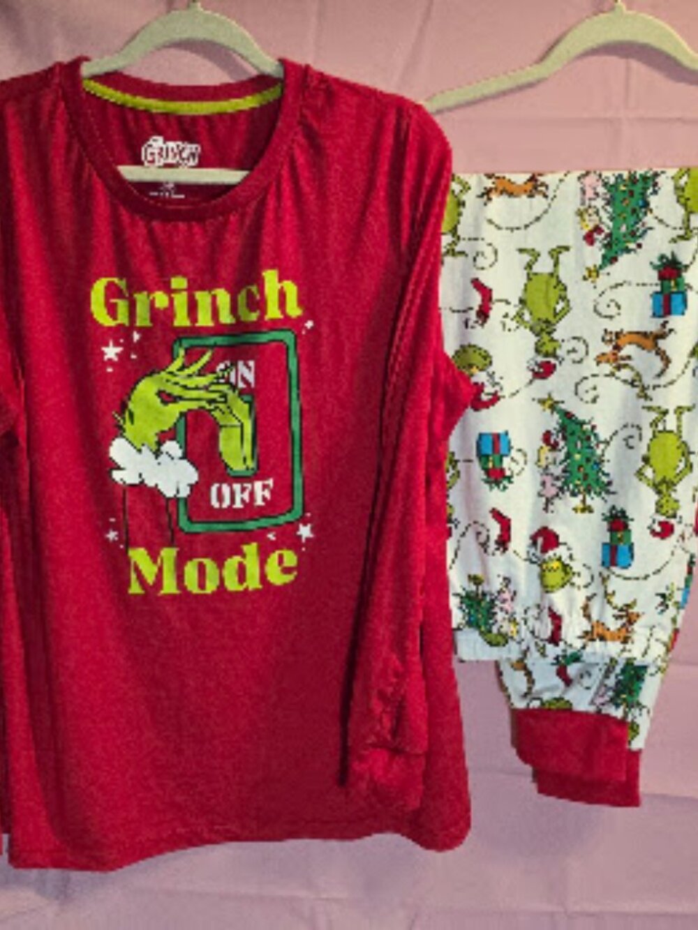 Grinch Mode: ON" Festive Christmas Pajama Set - Womens Large